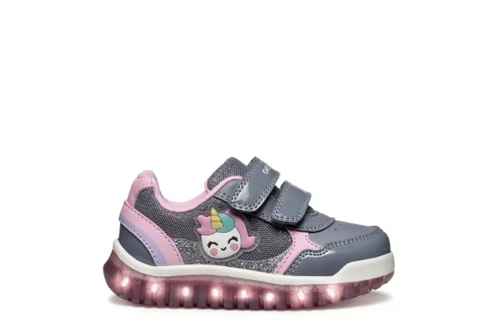 Geox Baby Girl Grey & Pink Lighty Loo Trainers with Lights