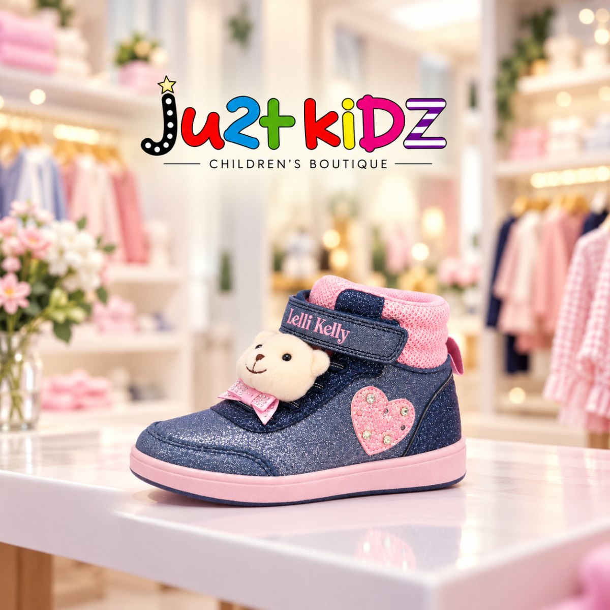 a Lelli Kelly Navy Teddy High Top Sparkly Navy Boots