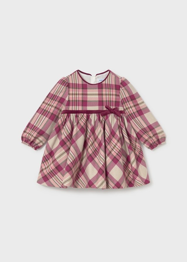 Mayoral Mini Girl Plaid Cream & Pink Dress 2944