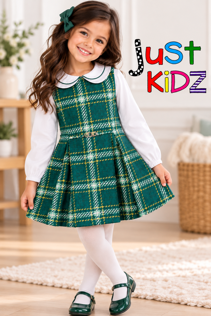 Kid Girl Mayoral Green Tartan Pinafore Dress 4925