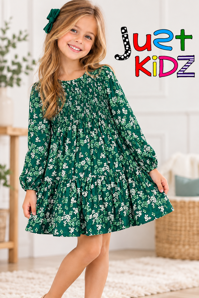 Kid Girl Mayoral Green Velvet Floral Dress 4926