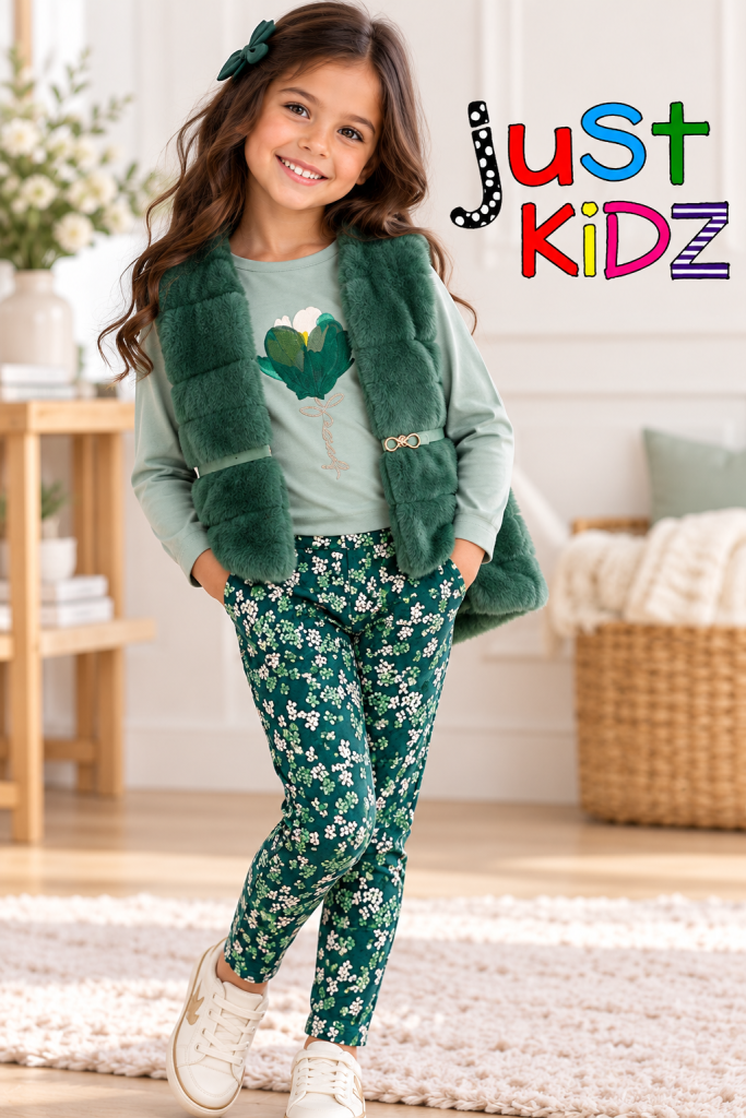 Kid Girl Mayoral Green Faux Fur Gillet Vest with Belt 4328