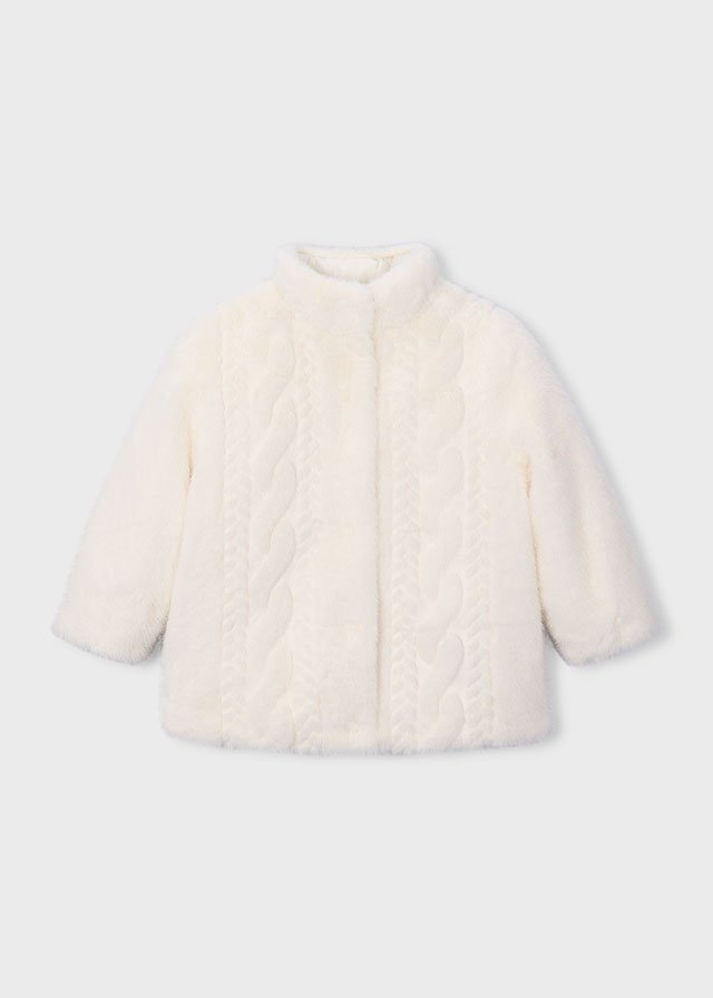 Kid Girl Mayoral Cream Faux Fur Jacket 4415 - Image 2