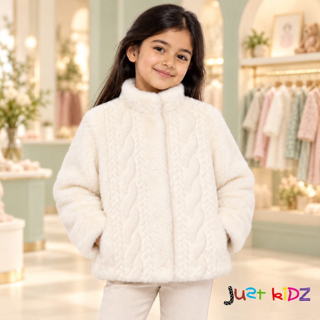 Kid Girl Mayoral Cream Faux Fur Jacket 4415