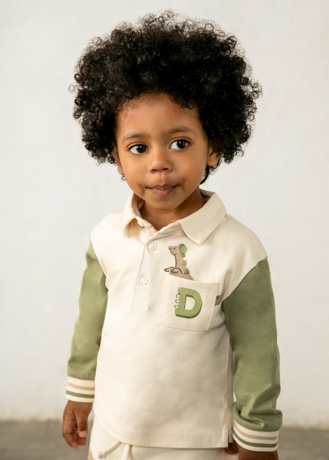 Mayoral Mini Boy Green & Cream Polo Top 2102