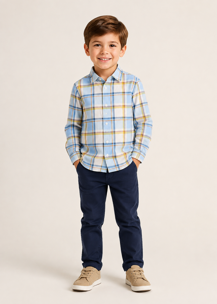 Boys Mayoral Blue & Lemon Checked Shirt 4102