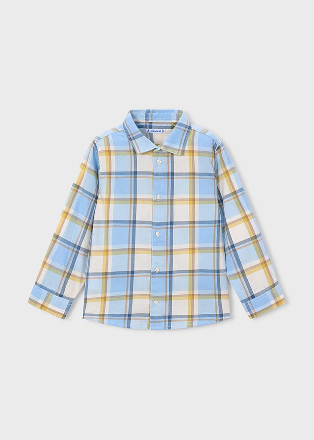 Boys Mayoral Blue & Lemon Checked Shirt 4102 - Image 2