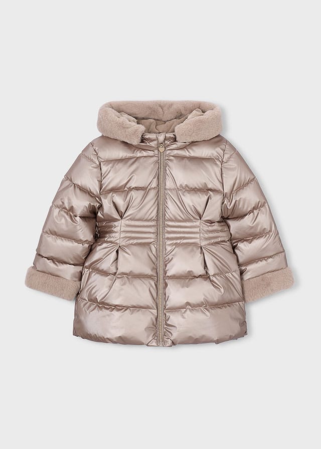 Kid Girl Mayoral Metallic Champagne Puffer Coat 4422