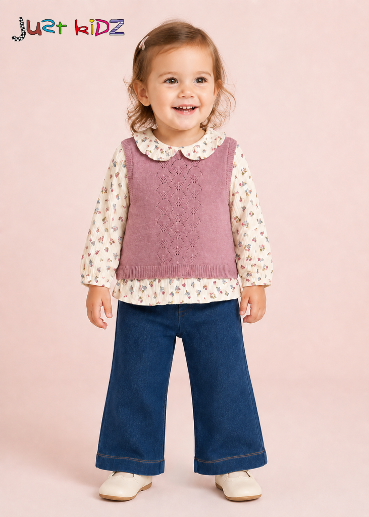 Mayoral Mini Girl Floral Top & attached Vest Jeggings set 2536