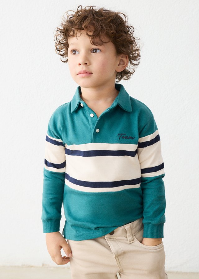 Boys Mayoral Green & Cream Striped Polo Shirt 4140