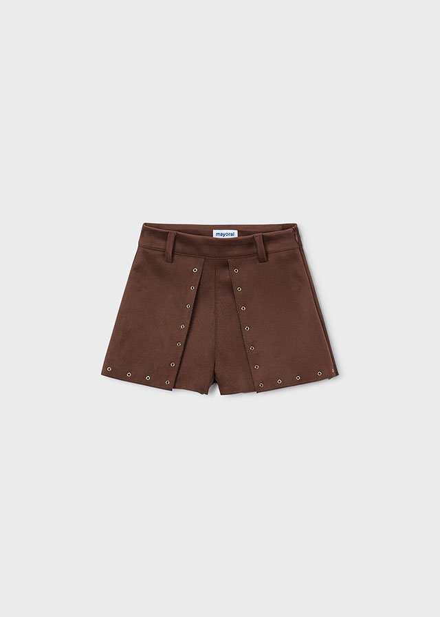 Kid Girl Mayoral Tailored Brown Faur Suede Shorts 4228