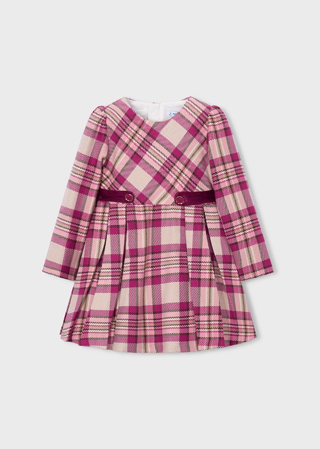 Kid Girl Mayoral Cream & Wine Tailored Plaid Dress 4923 - Image 2