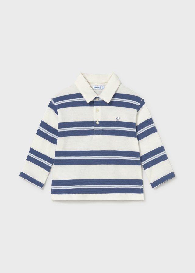 Mayoral Mini Boy Petrol Blue & Cream Polo Shirt 2103 - Image 2