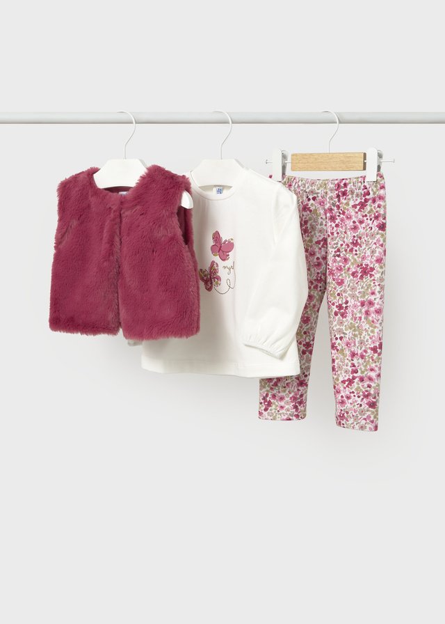Mayoral Mini Girl Vintage Rose 3 Piece Gillet Set 2784